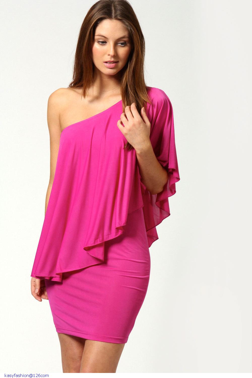 Pink One Shoulder Casual Dresses  Dress images
