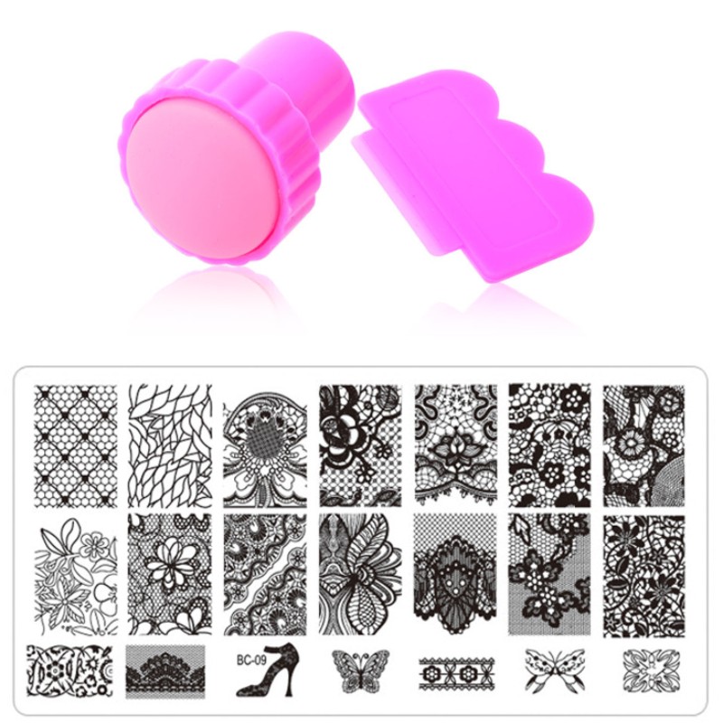 Image of Nail Art Stamping,10Designs 1pcs Stainless Steel Image Plates and Stamper Scraper Set,Konad Nail Stamp Template,Nail Tools