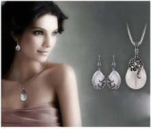 New Retro Silver Vogue Opal Water Drop Flower Pendants Lengthy Necklaces And Drop Earrings Jewellery Units Corn Chains 30″