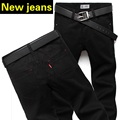 2016 New fashion male classical black straight jeans pants business men stylish casual all match mid