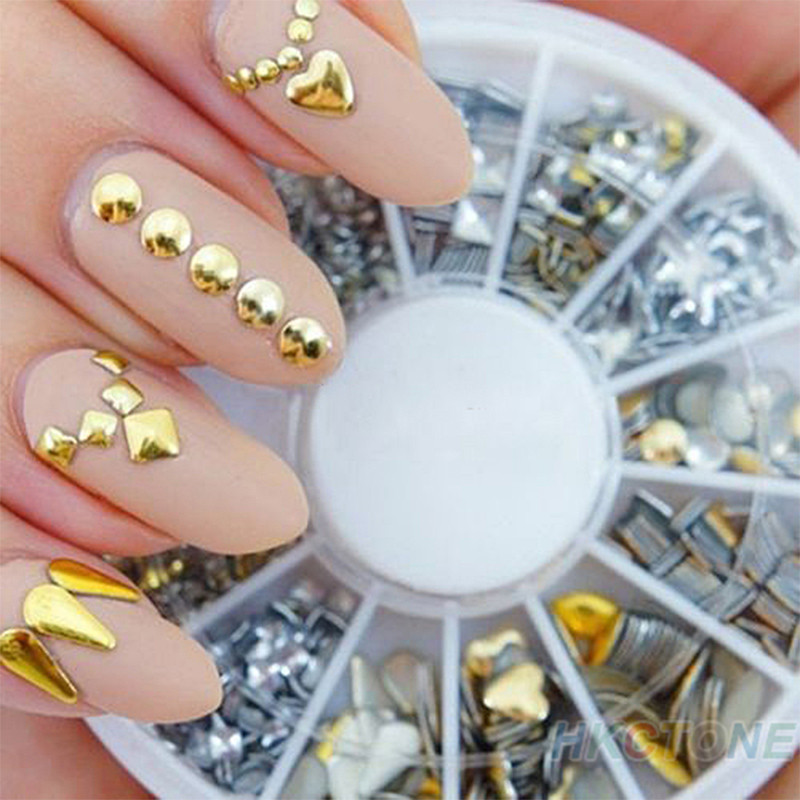 Image of 1 Wheel Fashion About 120 Pcs Nail Sticker Blinking Gold Silver 3D nail art Decorations Rhinestones Rivet Nail Beauty Glitter