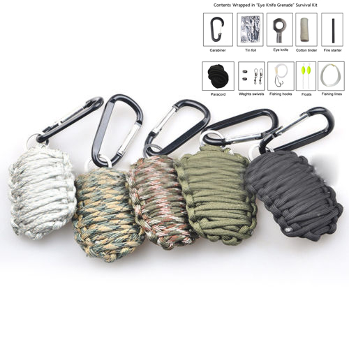 Image of EDC GEAR 2016 new 8 in 1 survival cord 550 paracord fishing tools key chain Carabiner Grenade Survival Kit with Sharp Eye Knife