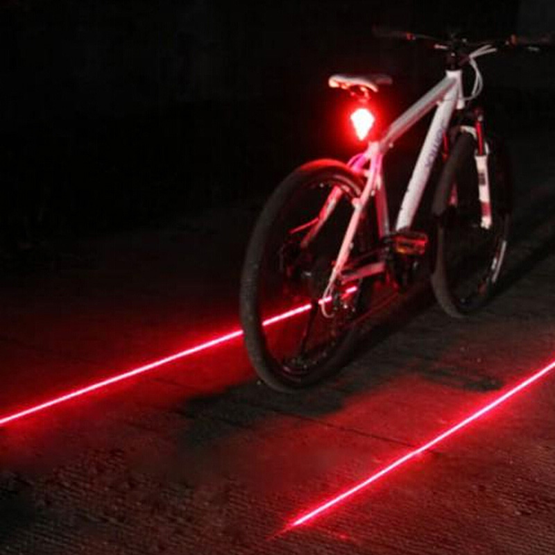 Image of Cycling Bike Rear Tail Safety LED Warning Light 5 LED+ 2 Laser Light red line US#V