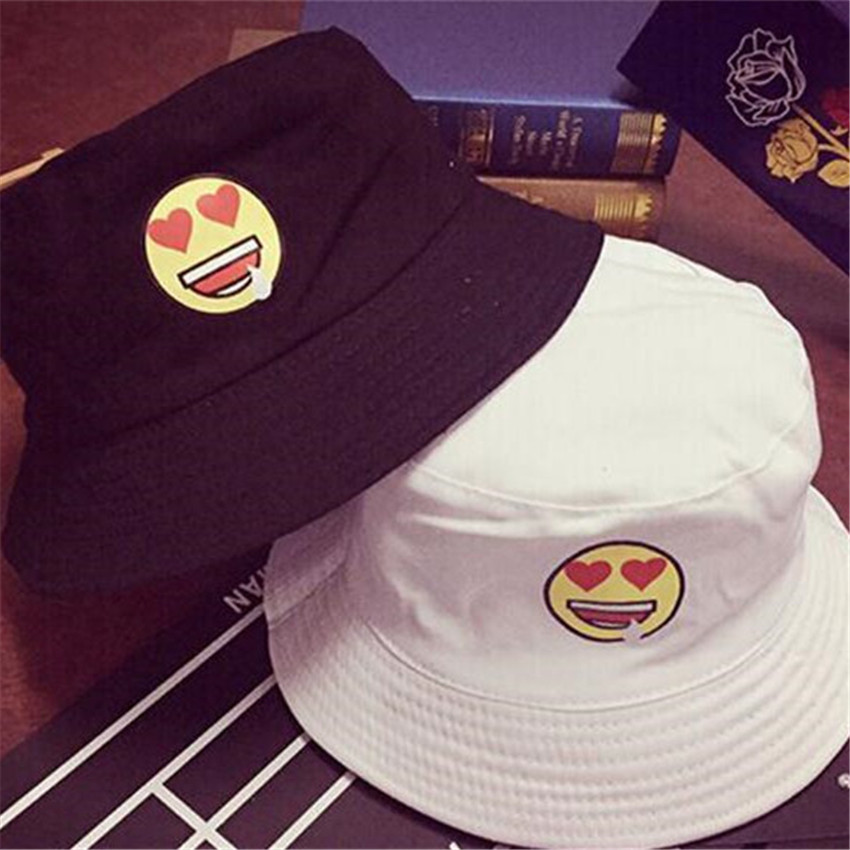 bucket hat new fashion Korean Solid color Lovely Cartoon Smiling face Expression font b cap b