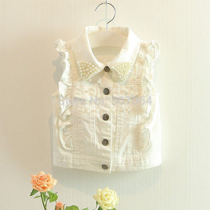 EMS-DHL-Free-shipping-Little-Kids-Toddler-Girls-White-Vest-Pearles-Beaded-Waistcoat-Casual-Vest-Pants