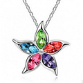 fashion girl Women Flower Five petal Pendant Crystal Necklace Alloy Necklace Green Purple blue