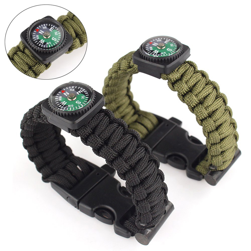Image of New Outdoor 9 Inches Paracord Survival Bracelet Rope WhistleKits With Compass Flint Fire Starter 2 Colors Free Shipping