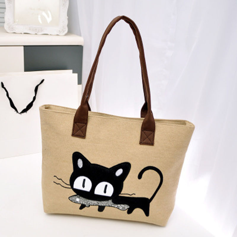 Whole New Fashion Women Canvas Bag Cute Cat Shoulder Short Description