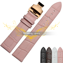 10mm 12mm 14mm 16mm 18mm 20mm New Pink White Genuine Leather Watch Band Strap Bracelet Rose gold Butterfly Buckle Free Shipping