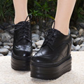 13CM 2016 Autumn Winter New Platform Wedge Ankle Booties Lace Up Black White Ladies High Heeled