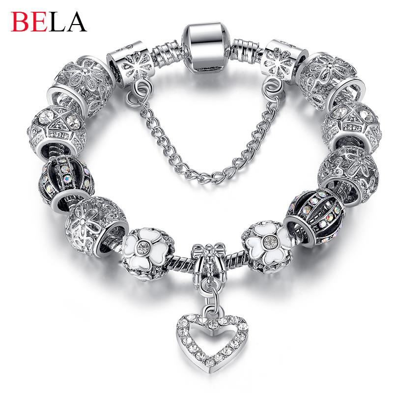 Image of Fashion 925 Antique Silver Heart Charm bracelet for Women DIY Crystal Beads Fit Original Bracelets Pulseira Jewelry Gift PS3145