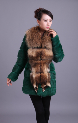 2015 Women's new fashion with raccoon fur collar rabbit fur coat