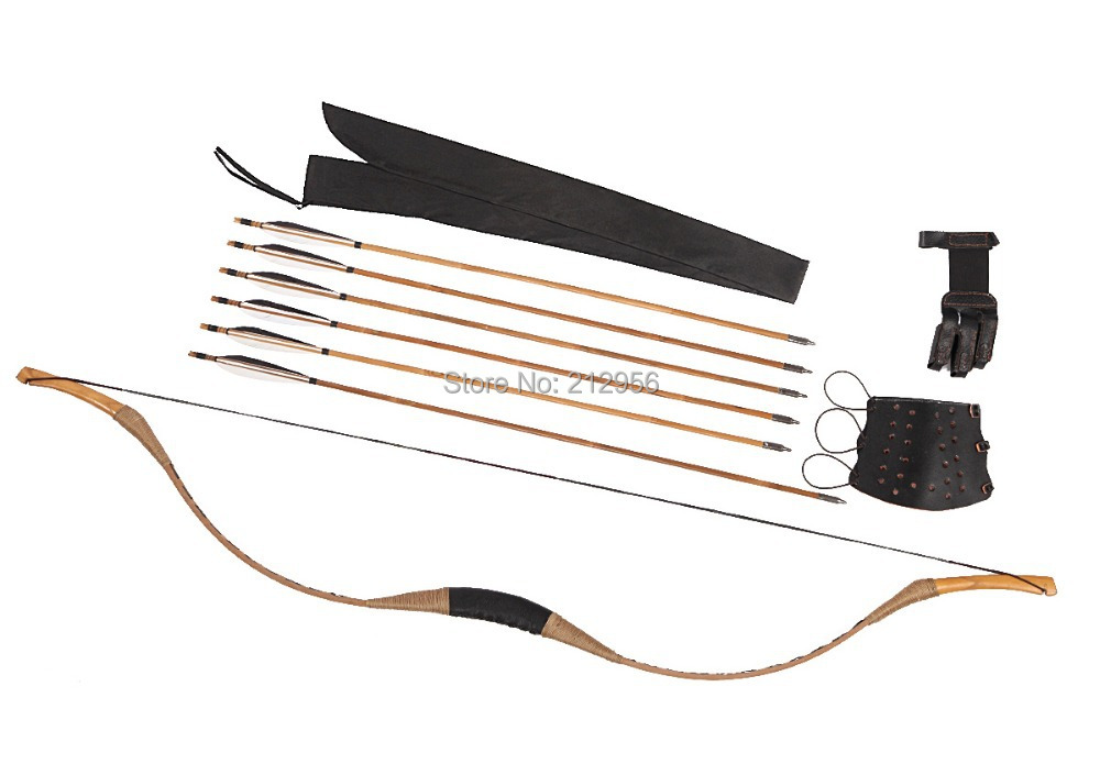Longbowmaker Combination Set Traditional Archery Brown Pigskin Longbow Recurve Bow 6 Bamboo Arrows 20 60LBS C13XSYZ