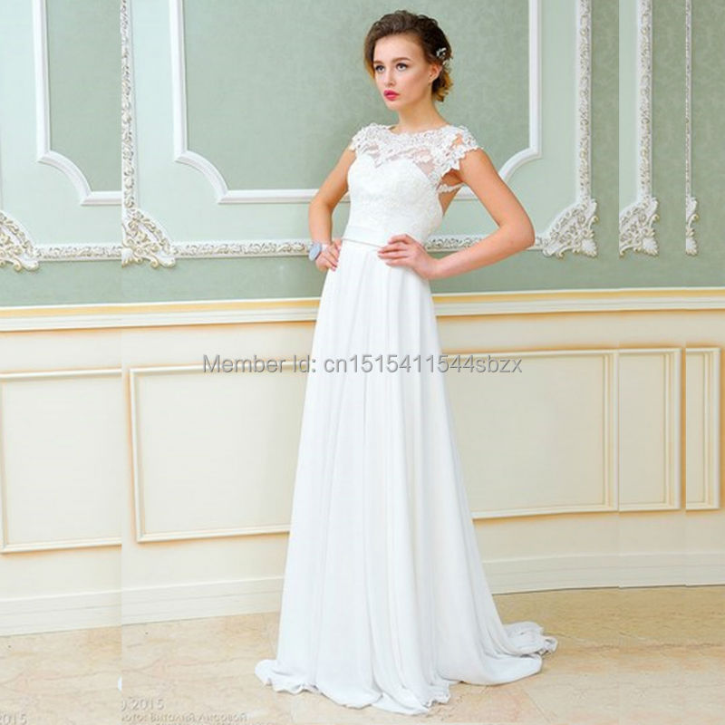 Chine Simple Robe de mariée Bohemain dentelle une ligne en mousseline de soie Zipper Robe de mariée Robe de mariage 2016 Robe Novia dans Robes de mariée de