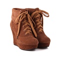 winter women platform wedges chaussure femme ankle boots nubuck leather Round Toe boots high heels lace