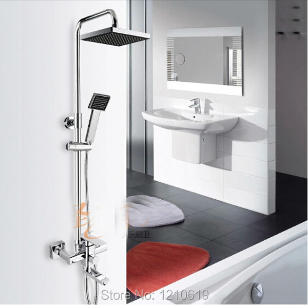 New US Free Shipping Rainfall Shower Head Bathroom Shower Faucet Set Chrome Finish ABS Hand Shower Sprayer Mixer Tap Wall Mount