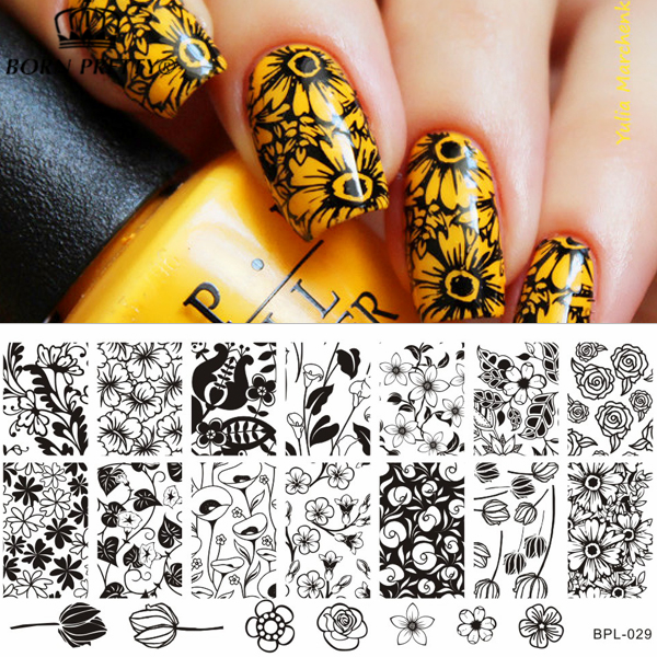 Image of BP-L029 Flower Theme Nail Art Stamp Template Image Plate Rctangular Stamping PLates BORN PRETTY 12 x 6cm