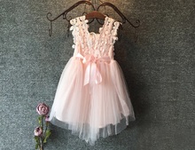High Quality 2015 XMAS Baby Girl Princess Party Pearl Lace Tulle Flower Gown Fancy Dress Sundress