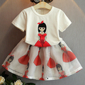 5 parts los 2016 summer cartoon beautiful girl white t shirt printed skirt 2 pieces