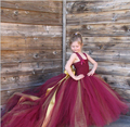 2016 Girl Party Dress Long Train Tail With Removable Elegant Wine Girl Tutu Dress Birthday Festival