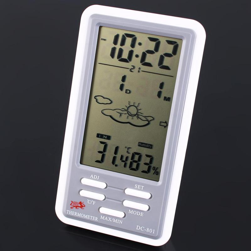 LCD Digital Thermometer Hygrometer Temperature Humidity Meter Clock Indoor and Outdoor Use with Wired External Sensor