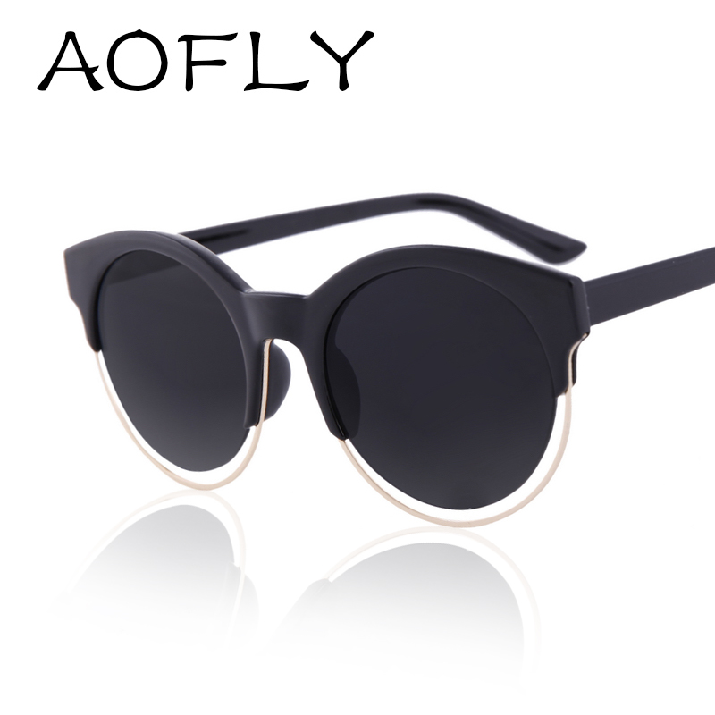 Image of AOFLY Fashion Women SIDERAL Sunglasses Brand Design Retro Star Style Cat eye Round Mirror Sunglasses Oculos de sol UV400 AF2103