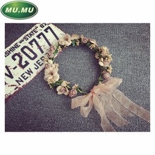Fashion bridal wreath headdress hair accessories hair bands flower seaside bridesmaids married accessories hand-knit decoration