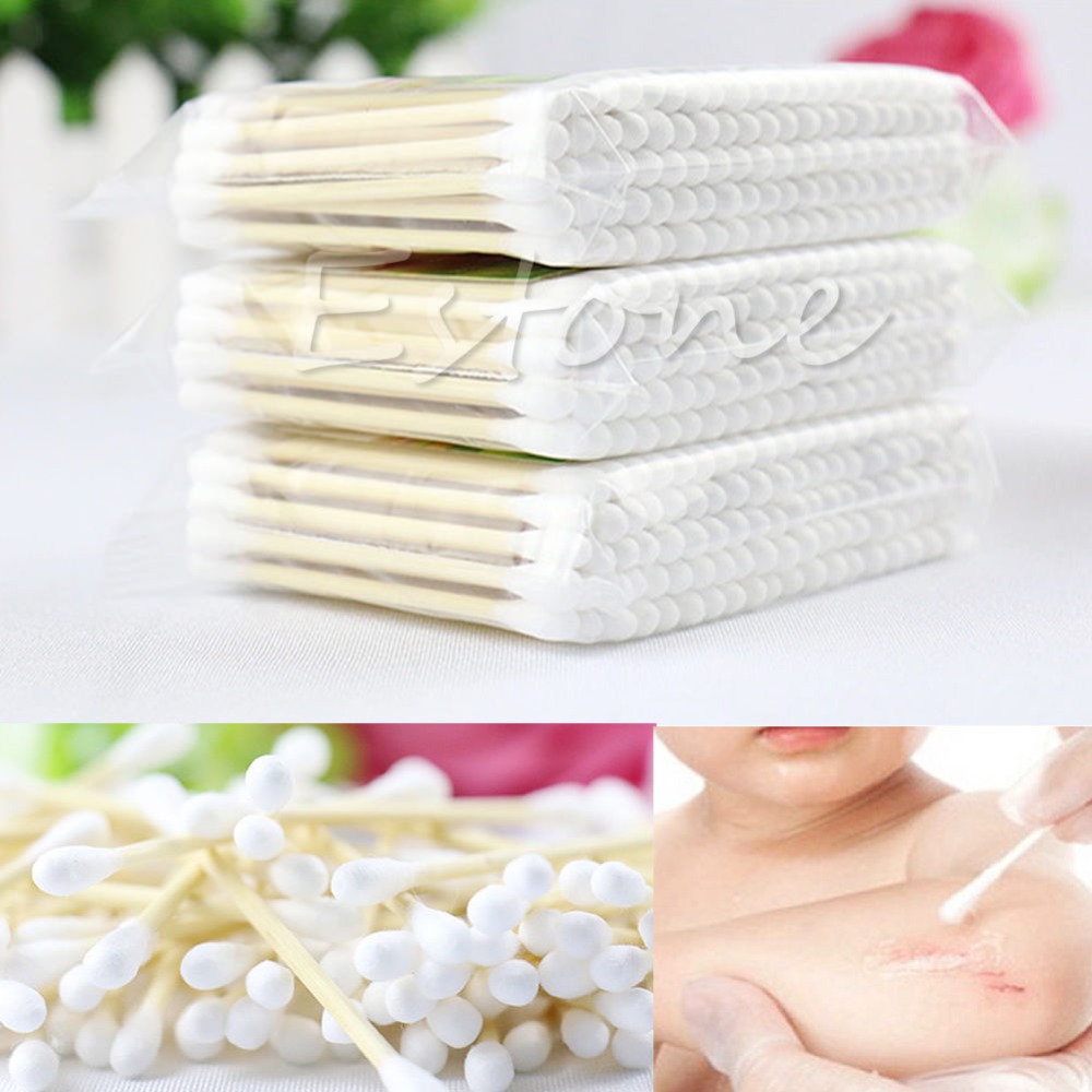 Free Shipping 100Pcs Wood Wooden Cotton Swabs Stick Buds Tip For Make up Medical Cure Health