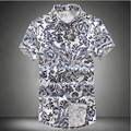 Fashionable Joker 2016 New Men Flower Shirt Casual Slim Fit Brand Clothing Short Sleeved Shirt camisa