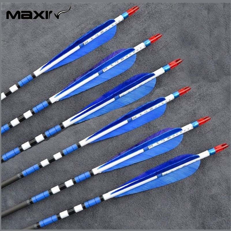 6x Blue Carbon Arrow Shafts 7 5mm 31 Archery Arrow Handmade Craftsmans Arrow Feathers for Hunting