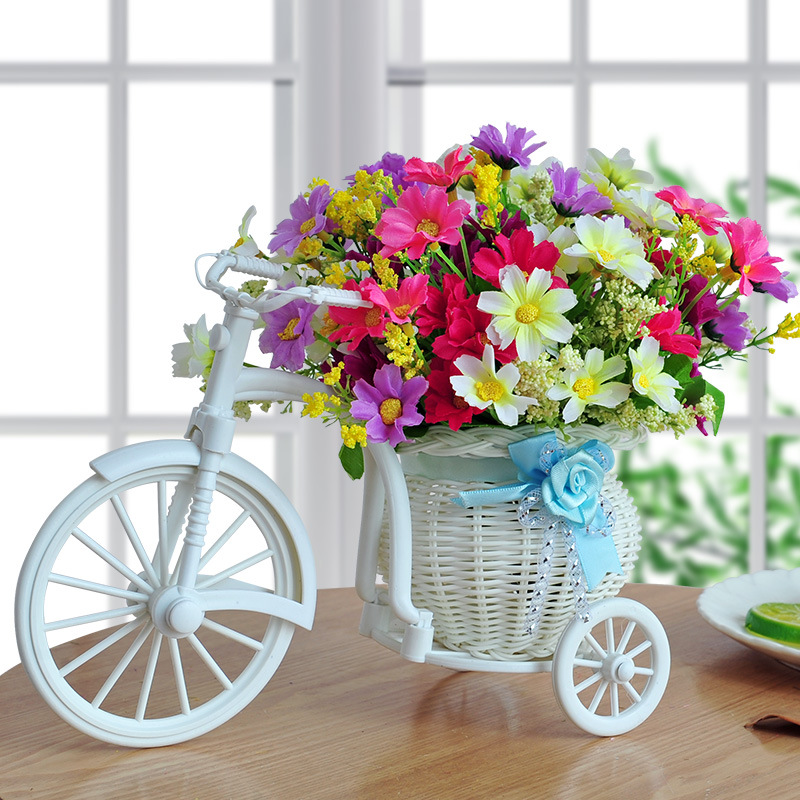 Plastic White Tricycle Bike Design Flower Basket Storage Party Decor 26cm VQ