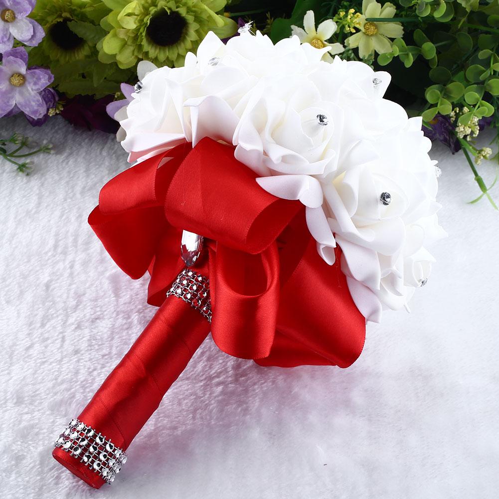 Image of Brooch Bride Rhinestone Wedding Bouquet Fake Artificial Flowers Decor Gift