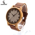 BOBO BIRD Relogio Masculino Wooden Watches Men Genuine Leather Band Strap Bamboo Pattern Nature Wood Novel