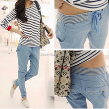 New 2015 Women Pants Solid Color Drawstring Elastic Waist Comfy Full Length Casual Cotton Harem Pants
