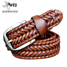 2016 New Belt Man Fashion Mens belts luxury genuine leather Brown braided Real Cow skin straps men Jeans Wide girdle Male 125 cm