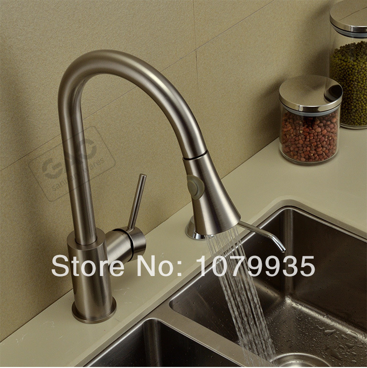 Brass Copper Sink Nickel Brushed Kitchen Faucet Pull Out