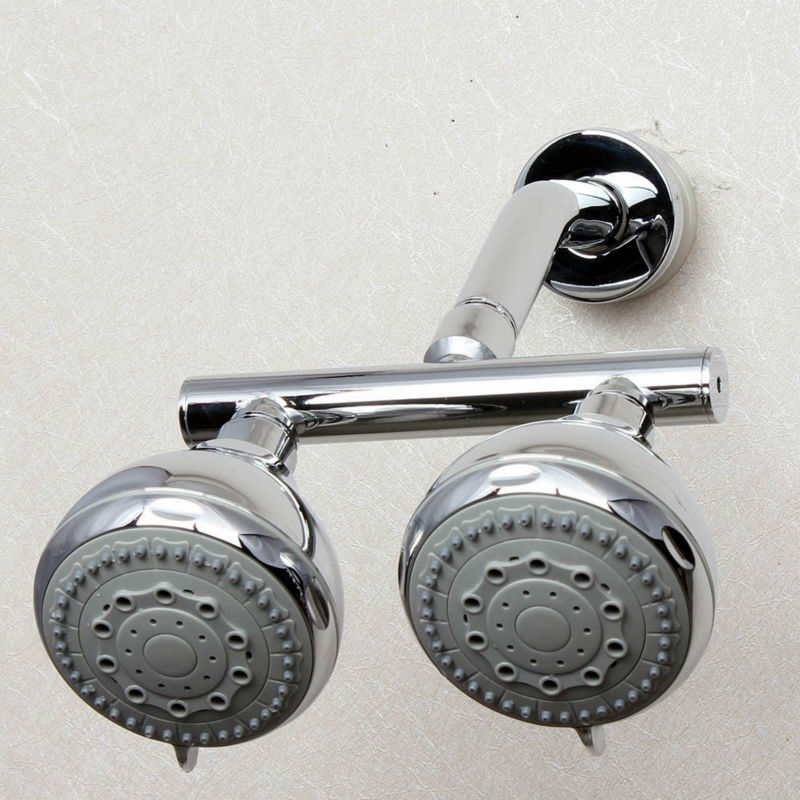 Dual Brass Shower Head Manifold Shower Arm With 5 Function Twins ABS Showerheads Chrome 03-015