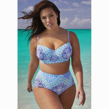 6XL New 2016 Summer Beach Style 2 Piece Set Women Bikinis Push Up High Waist Floral Printed Bathing Suit Sexy Bra And Panties