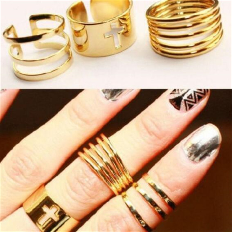 50 Sets Punk Polish Stack Plain Band Midi Mid Finger Knuckle Ring Set Rock Jewelry Stack Gold-plated Plain Above Knuckle Rings