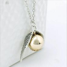 New Harry Potter Necklace 2015 Popular Drop Fine Jewelry Angel Wing Charm Golden Snitch Pendent Necklace