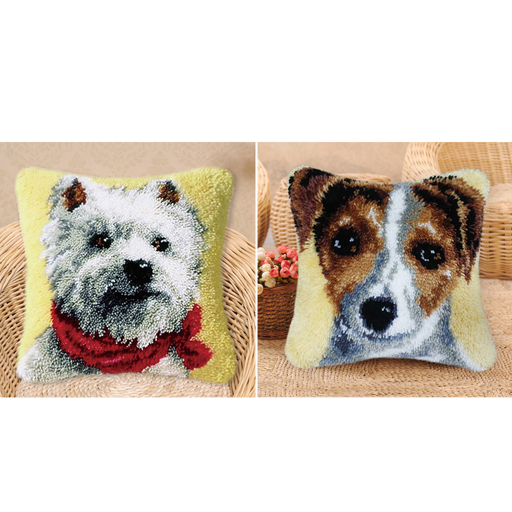 2 Sets Latch Hook Rug Making Kits for Adults DIY Dogs Cushion Cover