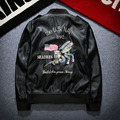 Spring and Autumn Fashion Men s Locomotive PU Leather Bee Embroidery Jacket Trend Leisure Coat