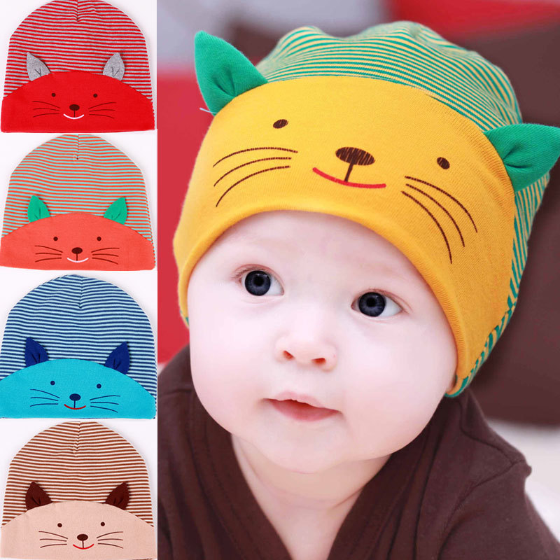 2015 Cartoon cat Baby cap Orecchiette Infant SOFT cotton hat kids child warm headgear headdress wholesale