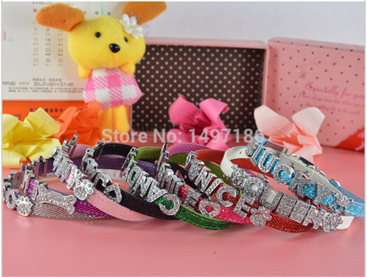 Image of Bling Pu Leather 10MM Personalized Dog Pet Puppy Cat Collar with Free Letters Charms