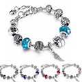 Free Shipping Strand Bracelet Ancient Silver Plated Bracelets with White Glass Bead DIY Women Bracelet Accessories