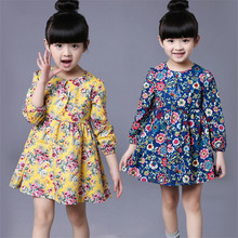 2016 Spring Sweet Baby Girls Floral Long Sleeve Cotton Dress Toddler Infant Dress Kids Clothing Casual One Piece