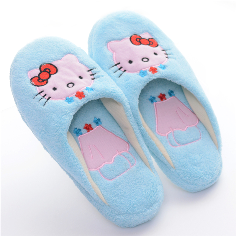 Soft Plush Girls Blue Hello Kitty Carpet Home Shoes Winter Slippers 10*5inch Women USA 6.5 New