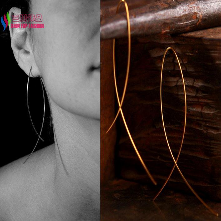 2015 hot Fashion Simplicity Handmade Fish Shaped Hoop Copper Wire Earrings for Women Brincos de gota