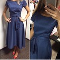 2016 Hot Sale Casual A Line Dot Women Popular Dress Short Sleeve O Neck Knee Length