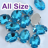 Capri Blue Oval Sew On Rhinestone With Claw